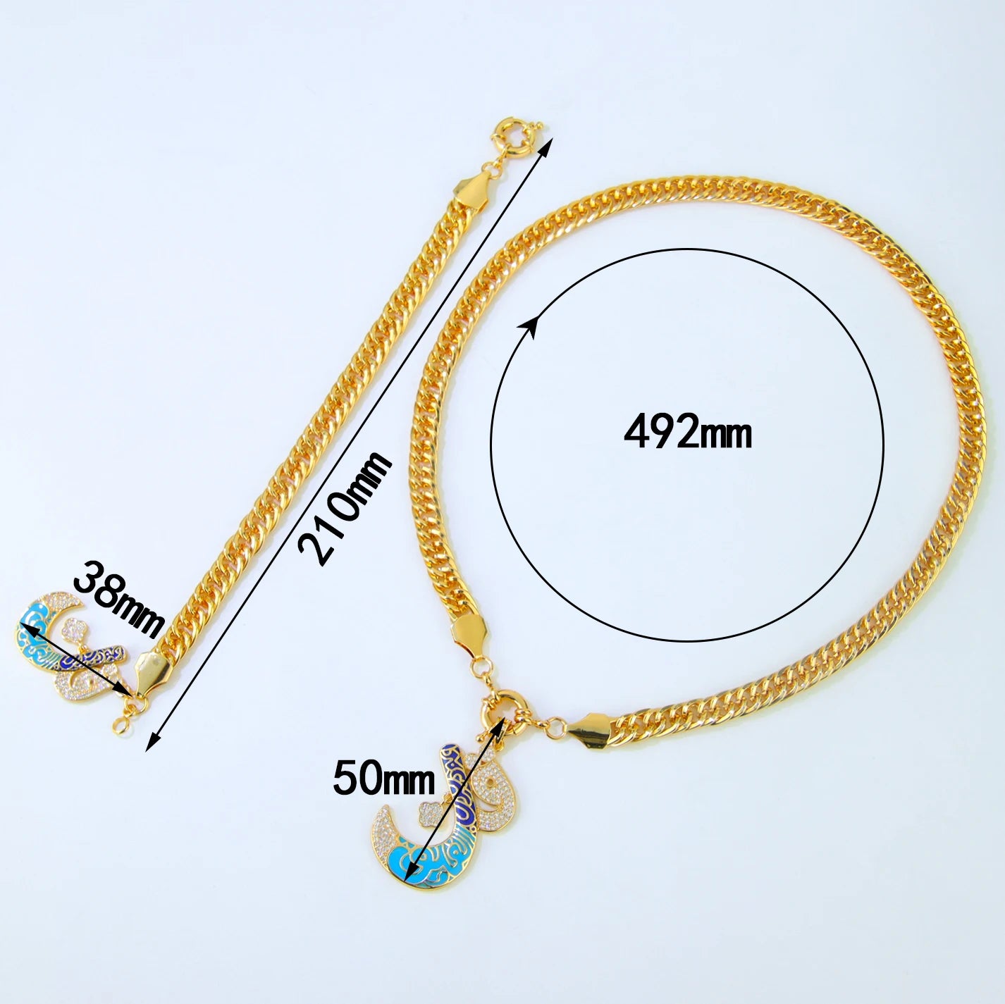 Luxury Gold Color Necklace Bracelet 21k Gold Plated Jewelry