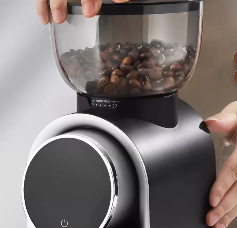 Electric Burr Coffee Grinder Automatic Precision Mill Espresso Drip Pour Over Transparent Bean Storage Container