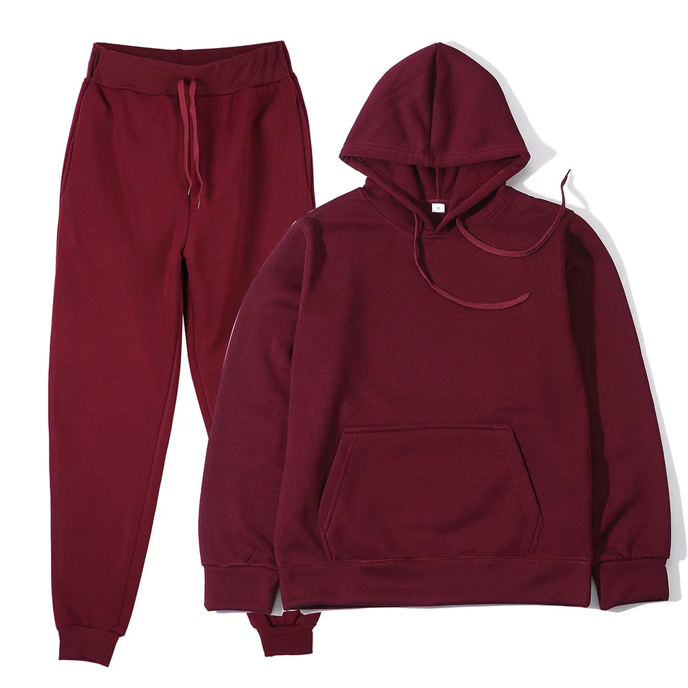Winter New Solid Color Hoodie+pants  Sports Tracksuit