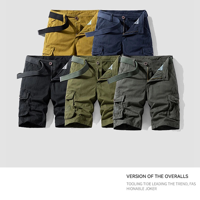 Men Summer Outdoor Leisure Buttons Cargo Style Shorts  Solid Straight Cotton Comfortable Fashion