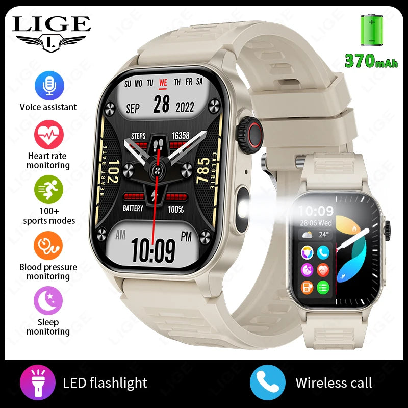 Unisex Smart Watch Flashlight 2.01" HD Large Screen AI Voice Bluetooth Call Sport And Health Monitor