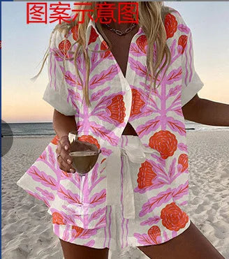 Summer Short Sleeve Shirt  Beach Vacation Style 2-Piece Set