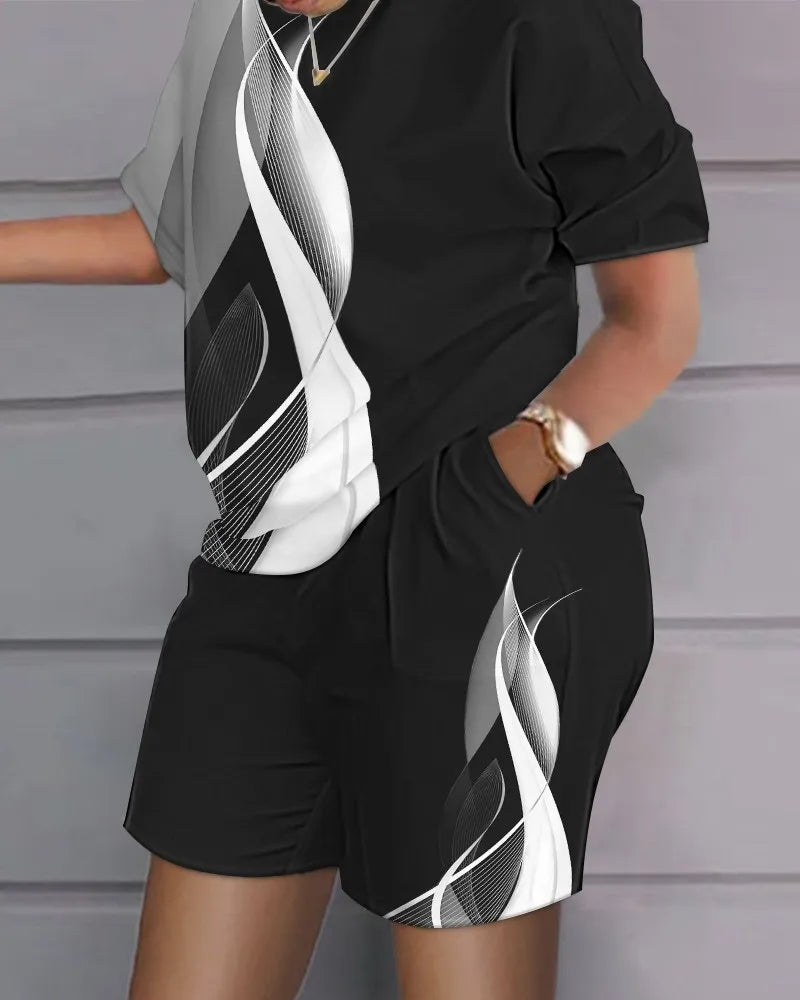 Sexy  T-shirt Blouses 2 Piece Sets Suit O-neck Backless Tops 2 Piece Sets