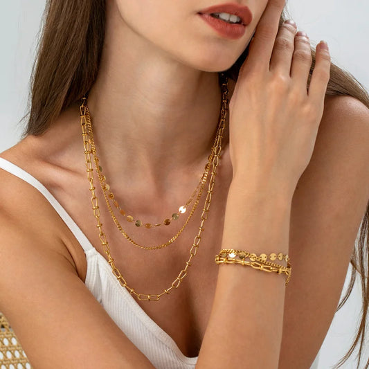 Three-Layer Twin Round Bracelet,Vintage Necklace Hollow Out Stitching Jewelry