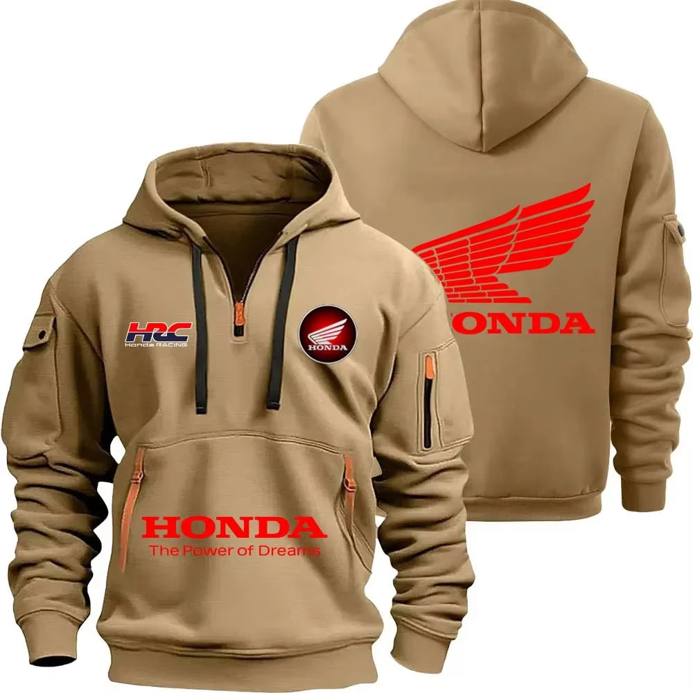 Honda zipper hoodie outdoor sports enthusiasts new men and women half zipper pocket