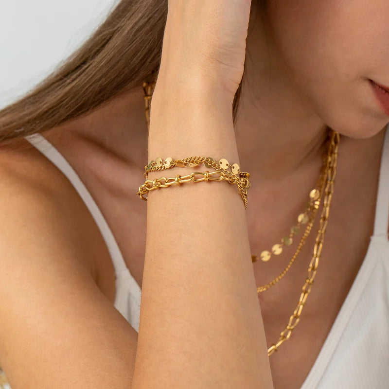Three-Layer Twin Round Bracelet,Vintage Necklace Hollow Out Stitching Jewelry