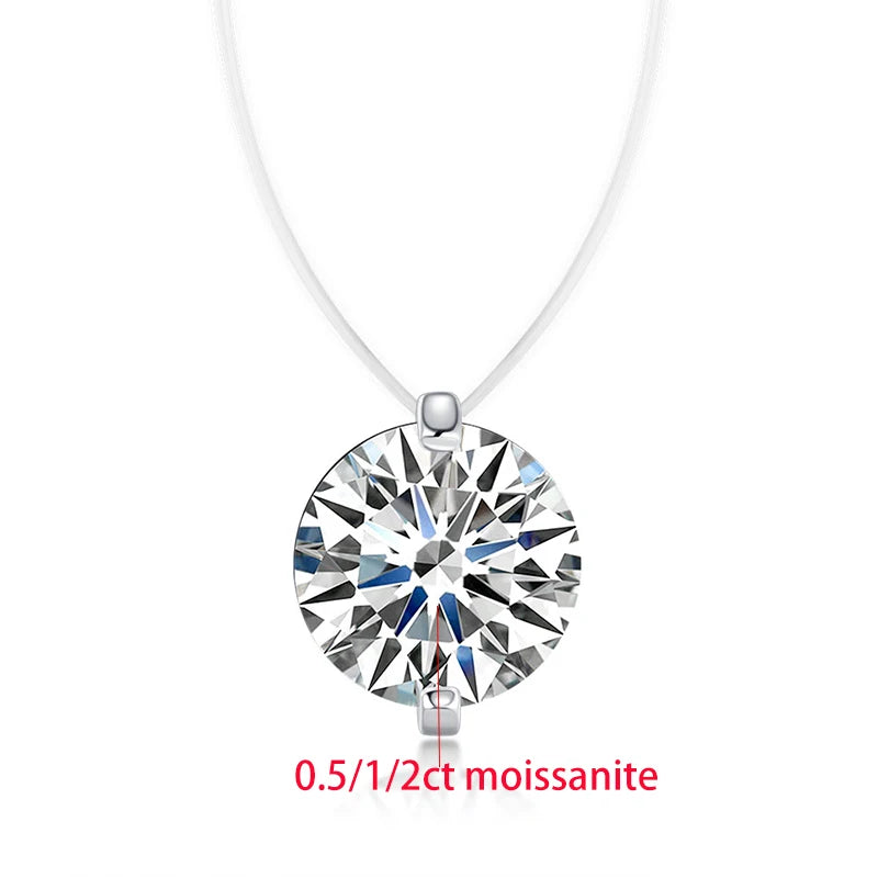 Moissanite Necklace Silver Pendant Fishing Line Chain