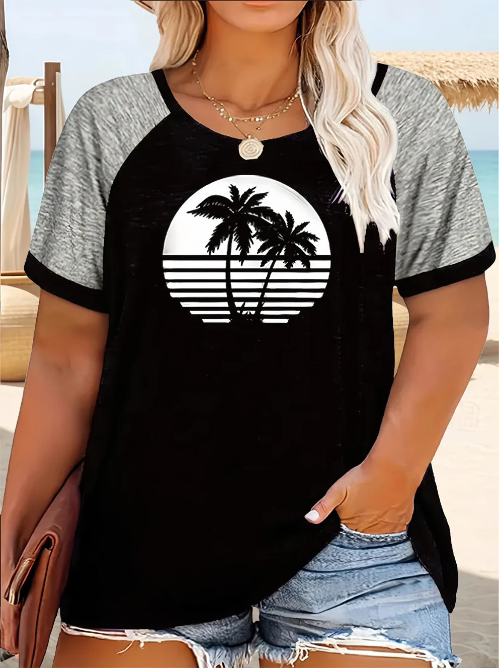 Casual Leopard Print Color Block Round Neck T-Shirt | Fashionable Short Sleeve Top