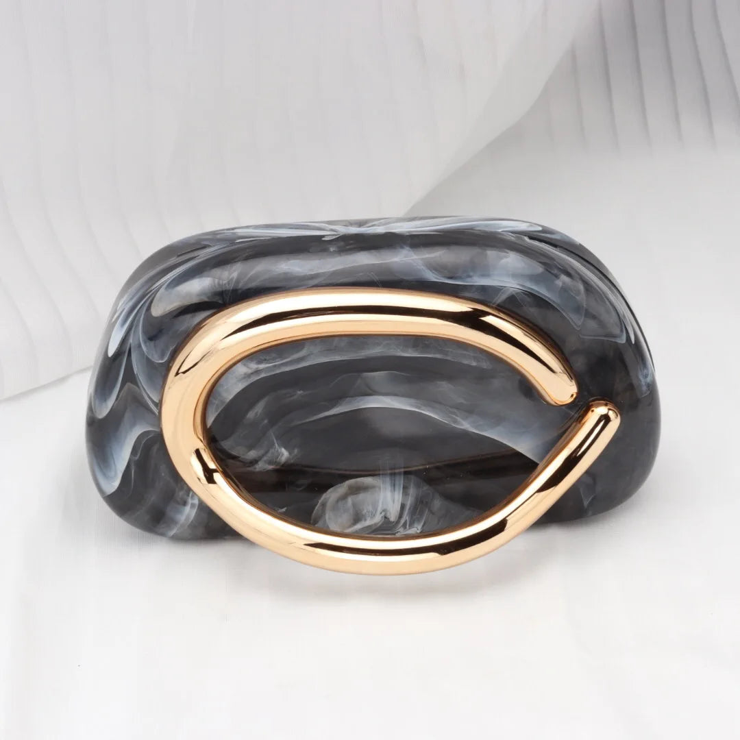 Trendy Acrylic Clutch Purses Metal Handle Purse Women's Evening Bag for Weddings Lady Parties Skin-Touch Coating Handbag