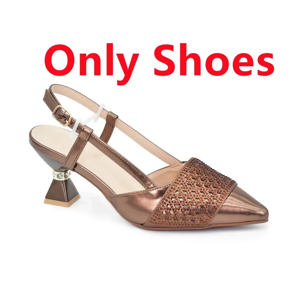 New Arrival Women Italian Shoes and Matching Bags Sets Decorated