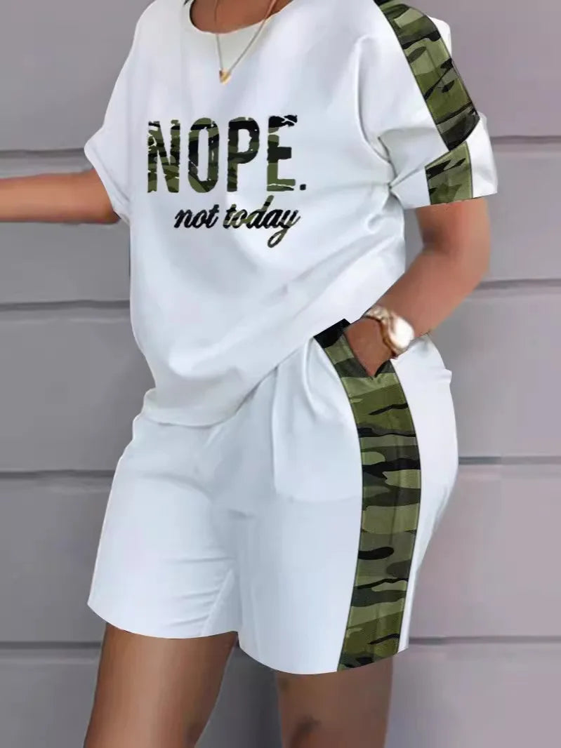 Sexy  T-shirt Blouses 2 Piece Sets Suit O-neck Backless Tops 2 Piece Sets