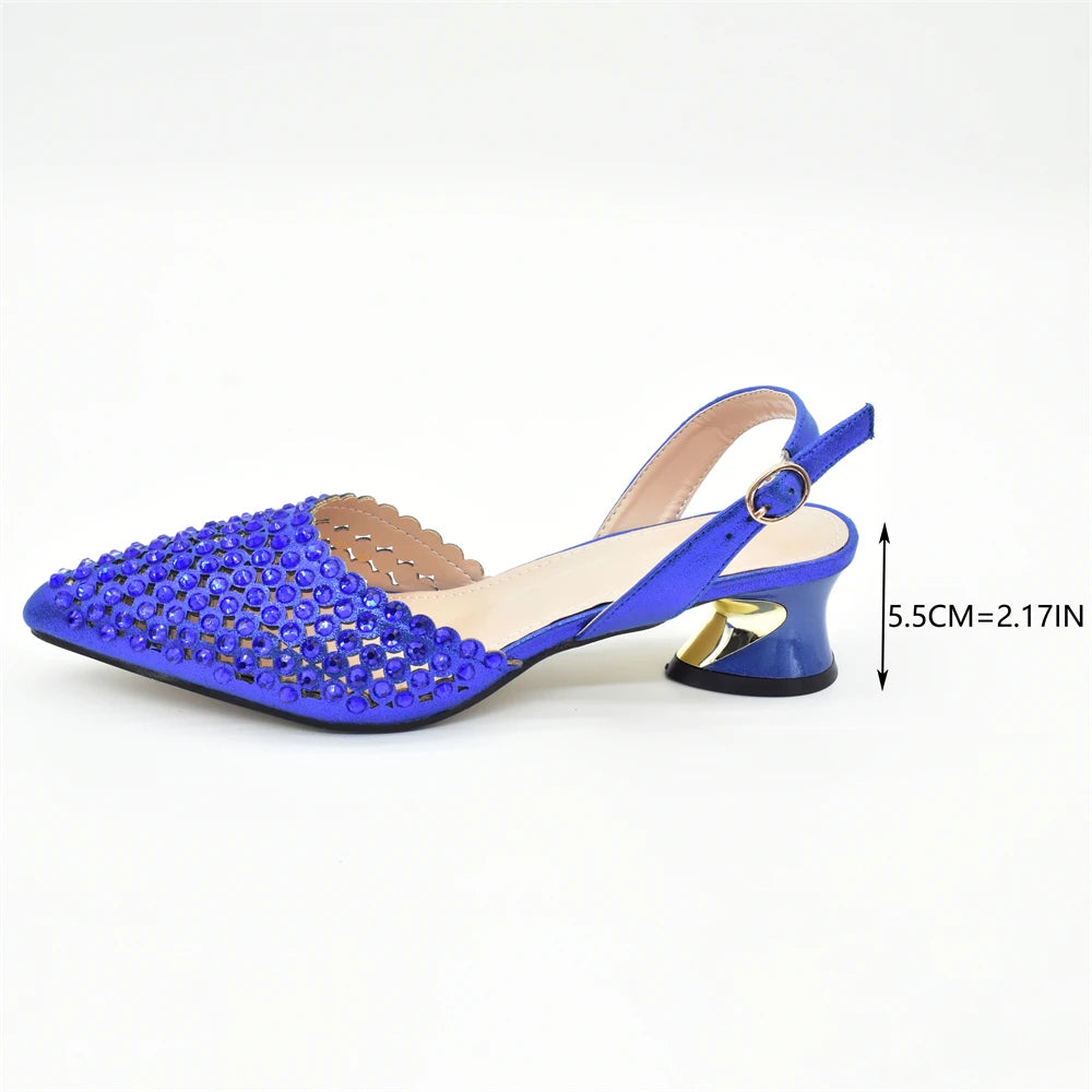 Italian Shoes with Matching Bags Set Decorated with Rhinestone