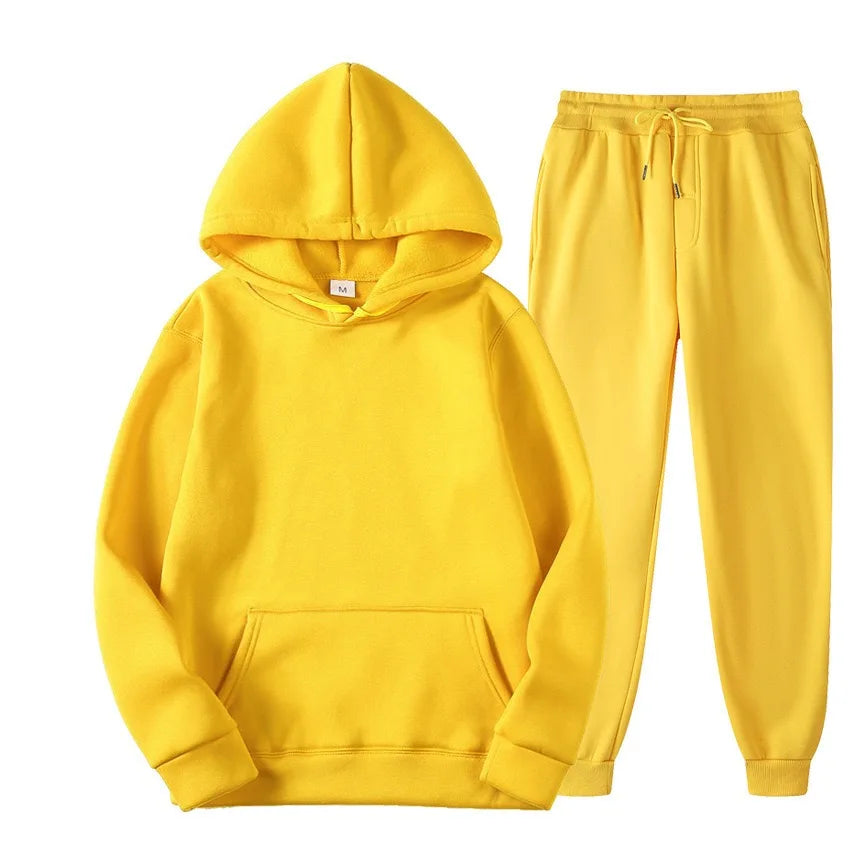 Winter New Solid Color Hoodie+pants  Sports Tracksuit