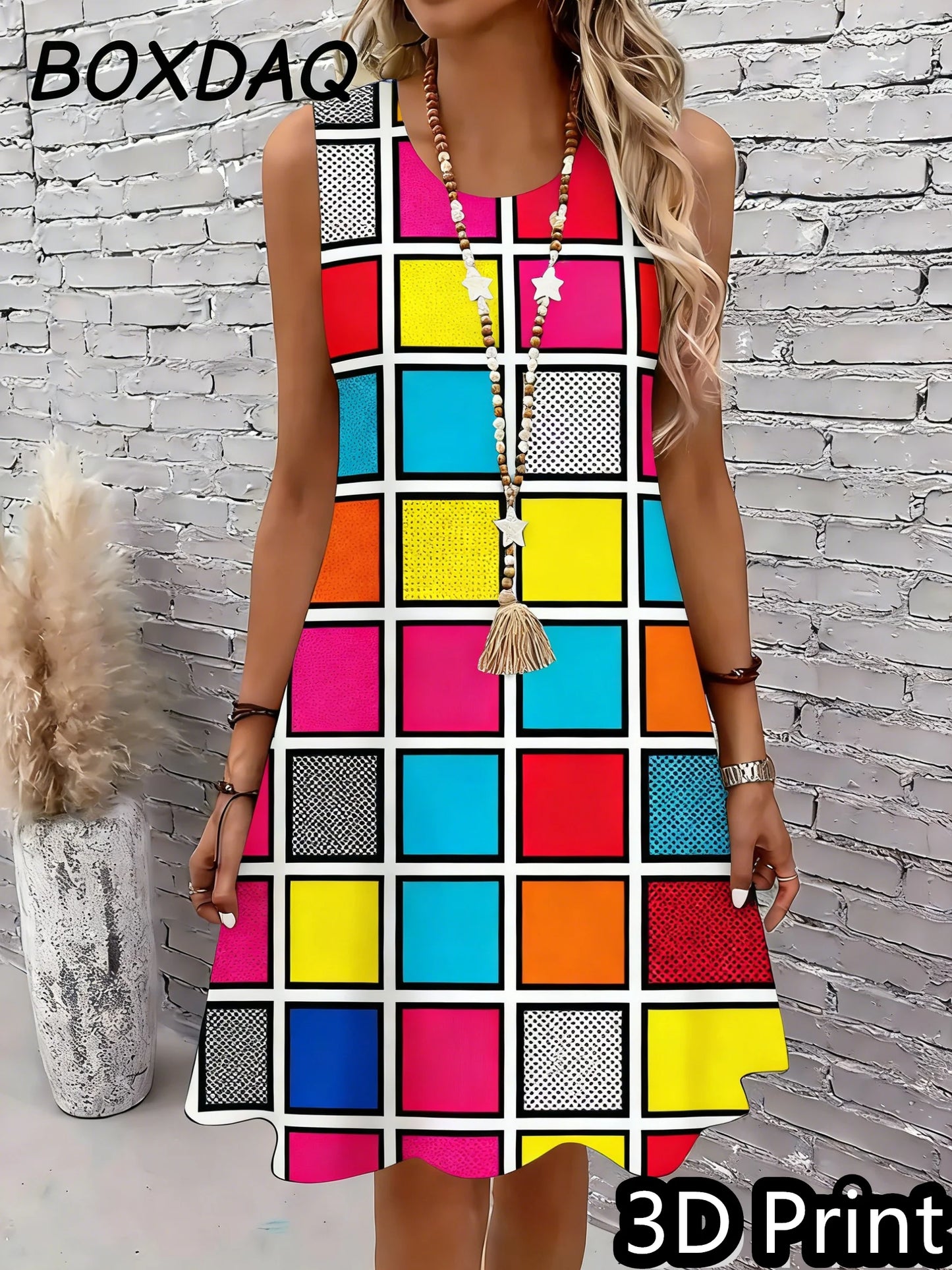 Women Summer Dress Casual Sleeveless O-Neck