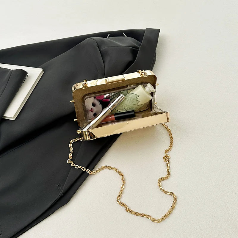Luxury Golden Evening Bags For Women Wedding Dinner Party Chain Shoulder Cross Body Bag