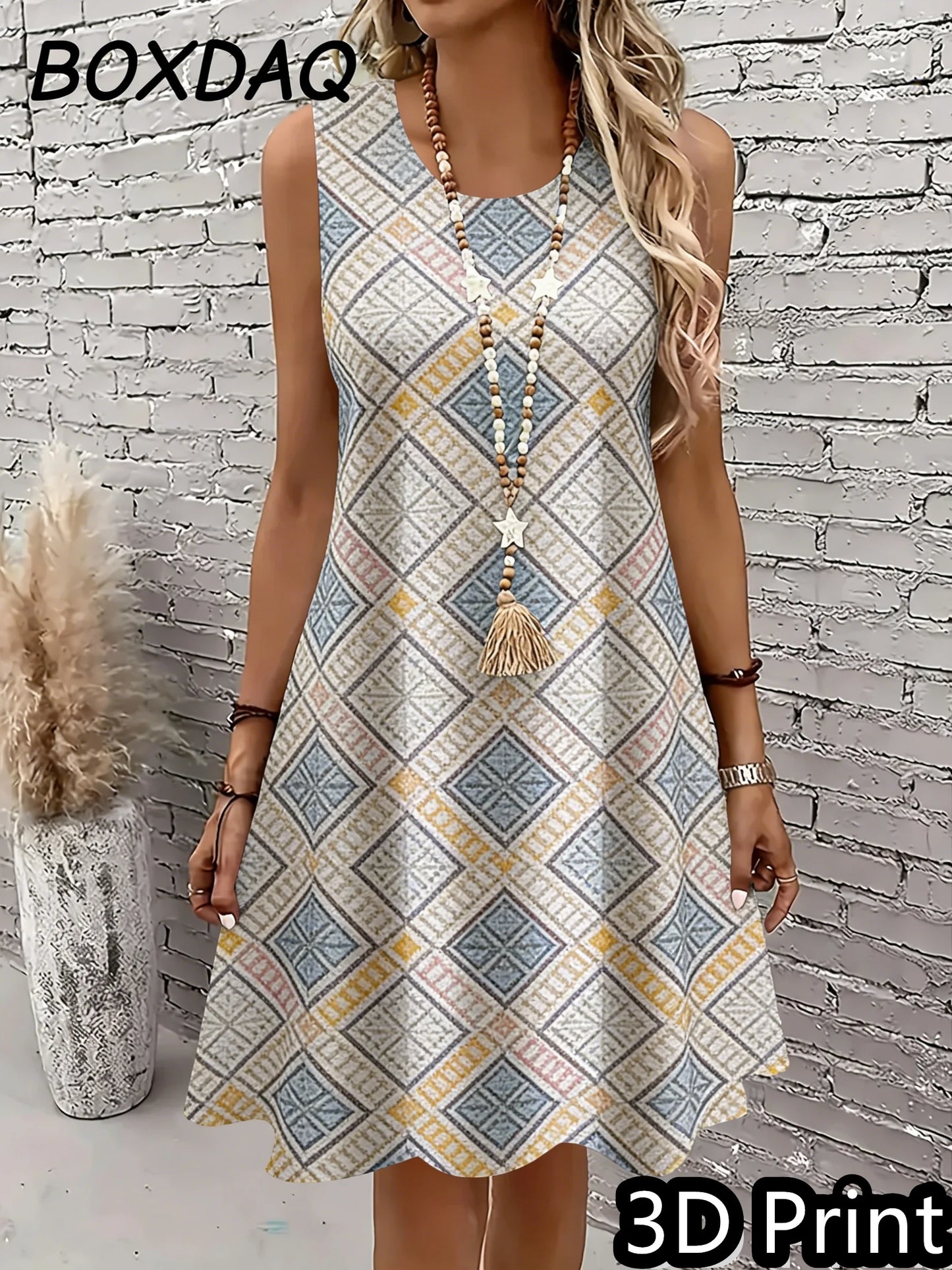 Vintage Geometric Print Tank Sleeveless O-Neck