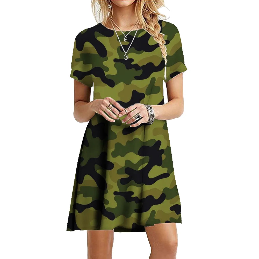 Military Camouflage Short Sleeve Dress