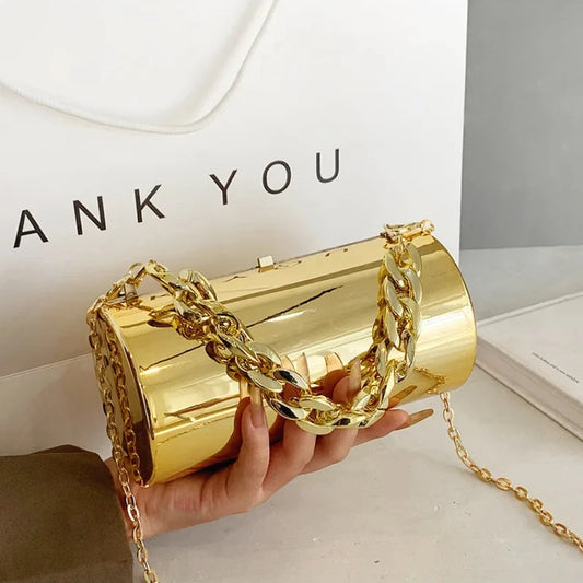 Women's Handbag Bags For Women 2026 Party Clutches Fashion Cylinder Mini Evening Purse Crossbody Shoulder Bag Gold Box Clutch