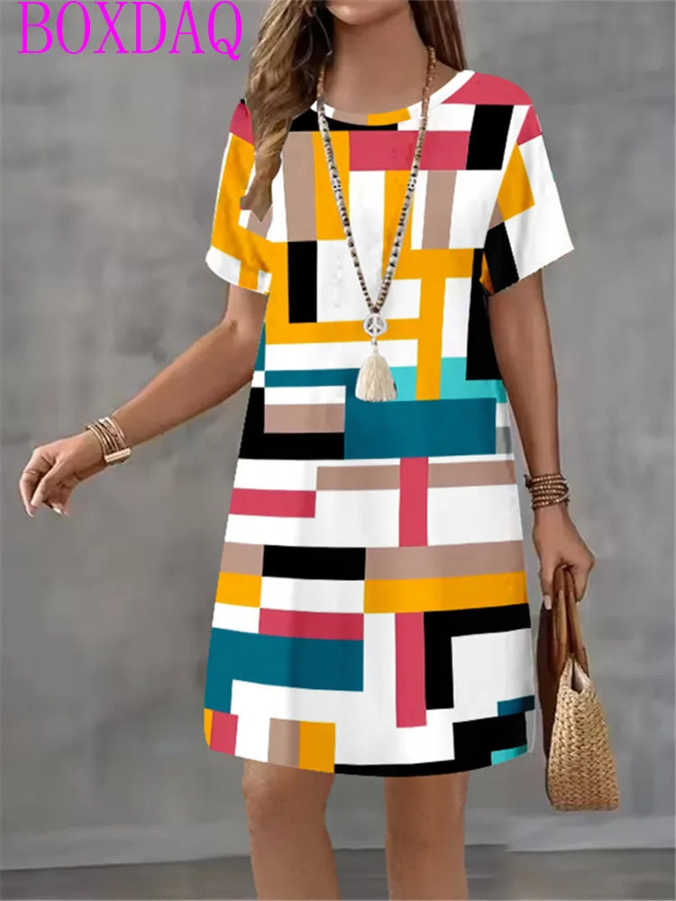 Elegant Beautiful Mini Short Sleeve O-Neck Print Dress