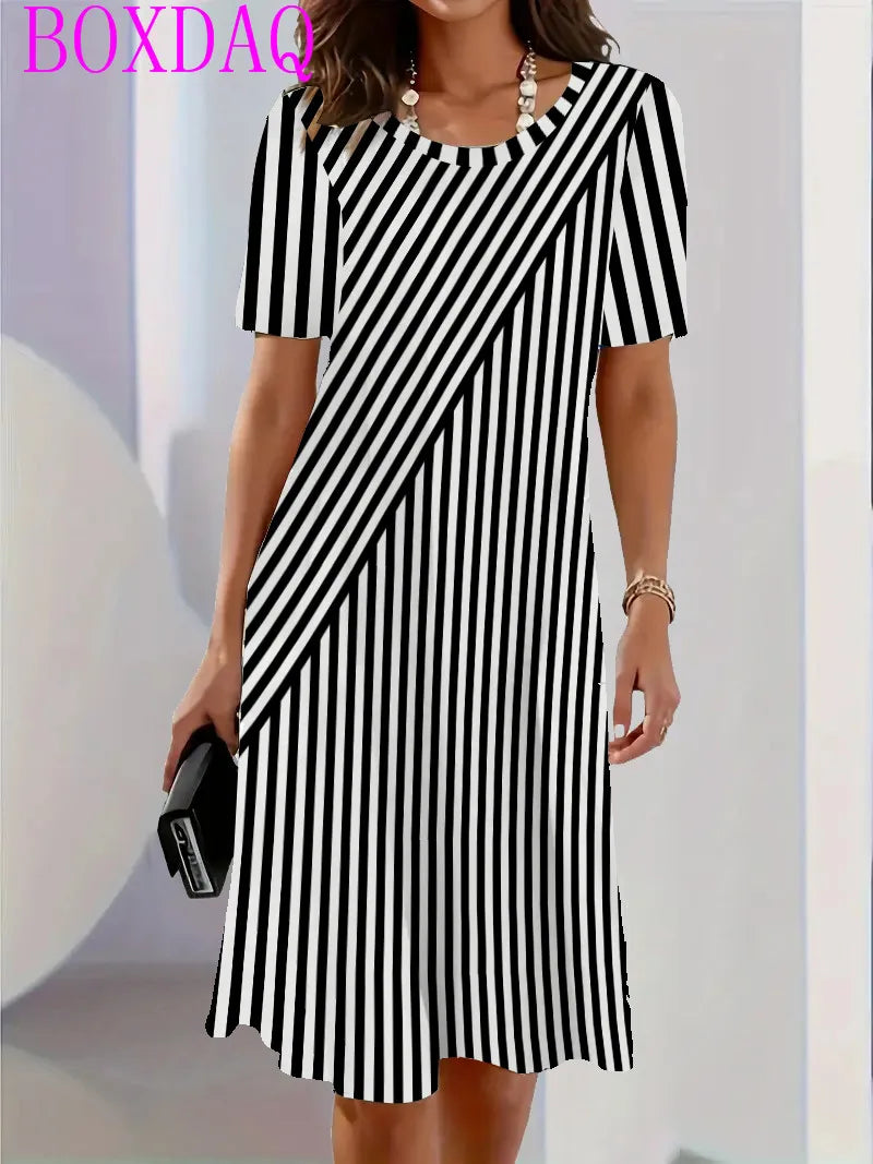 Elegant Beautiful Mini Short Sleeve O-Neck Print Dress