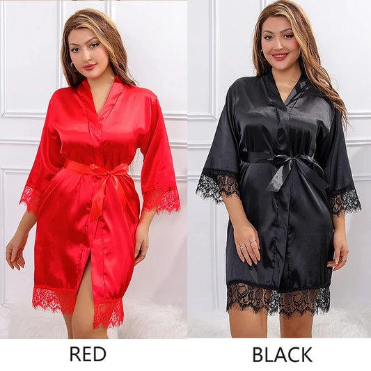 Women Ice Silk Pyjamas Robes Sleepwear Nightgowns Nightdress Smooth Soft Comfortable