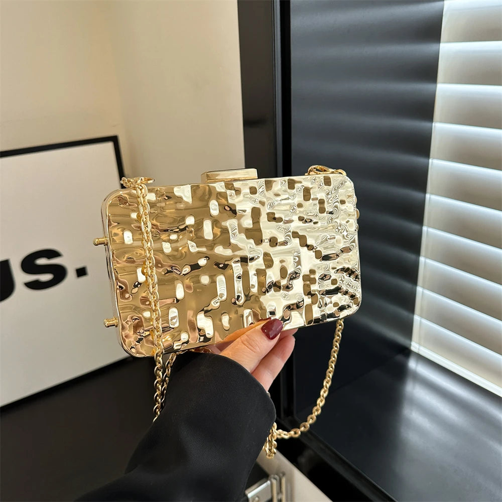 Luxury Golden Evening Bags For Women Wedding Dinner Party Chain Shoulder Cross Body Bag