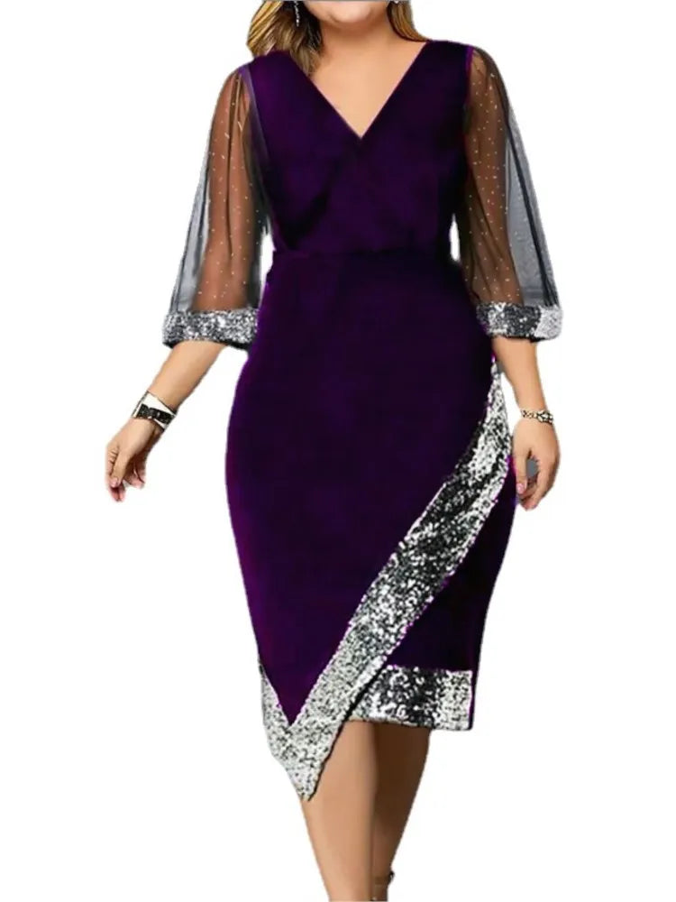 Gold Velvet Quarter Sleeve Dress