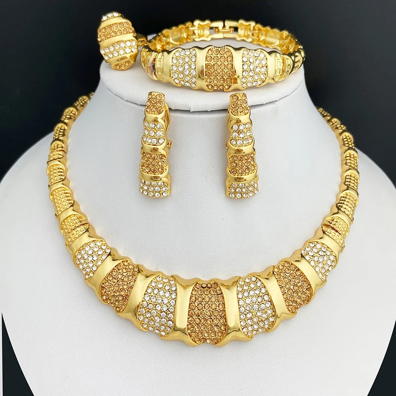 Jewelry Set  18K Gold Plated Luxury Necklace Earrings Bracelet And Ring Set