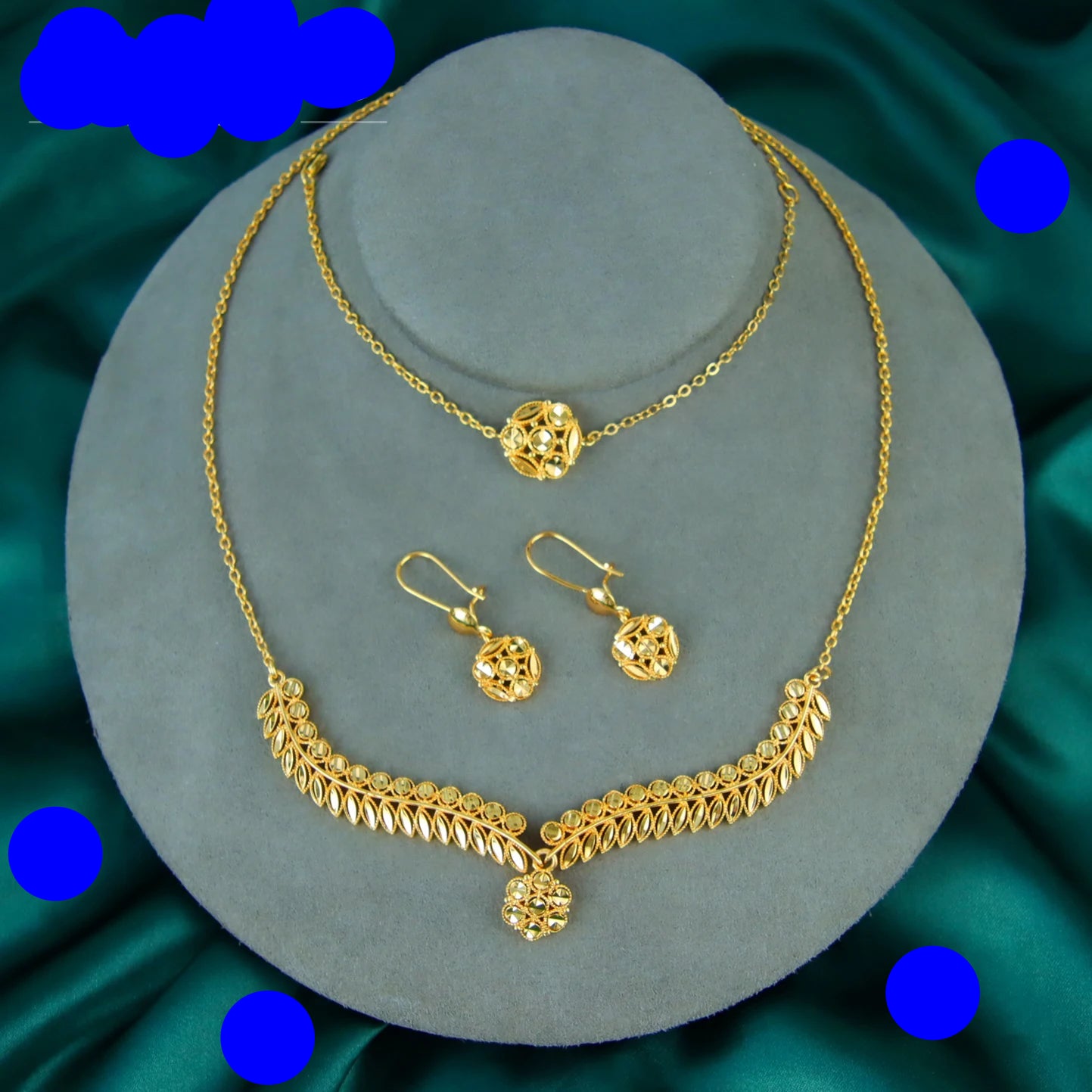 Classic  Jewelry Set 21k Gold Plated Necklace Bracelet Earrings