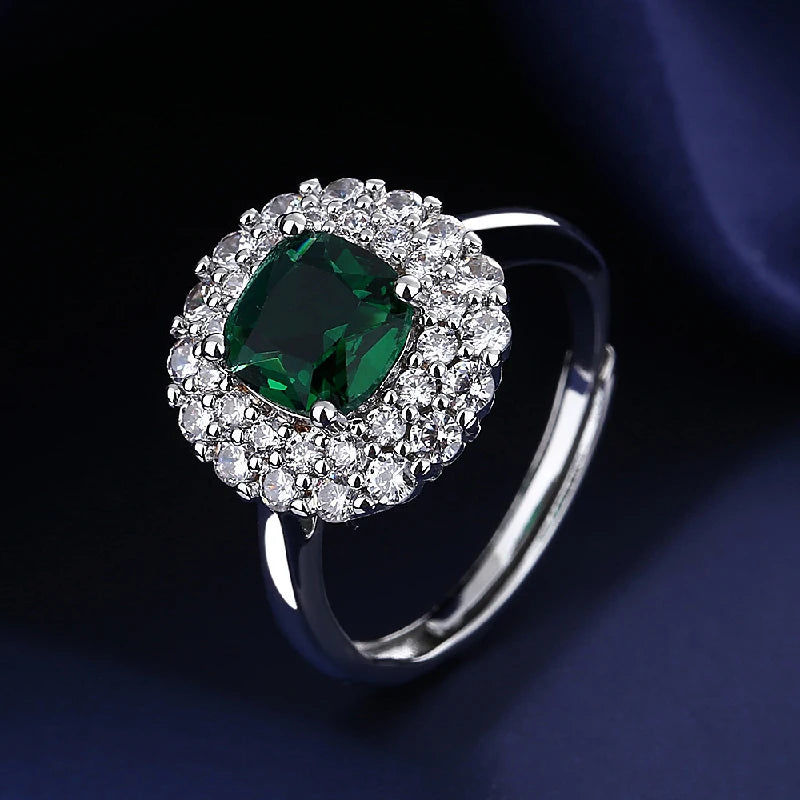 Luxury Jewelry Sets Ring Earrings Necklace with Emerald Zircon 925 Silver Jewelry