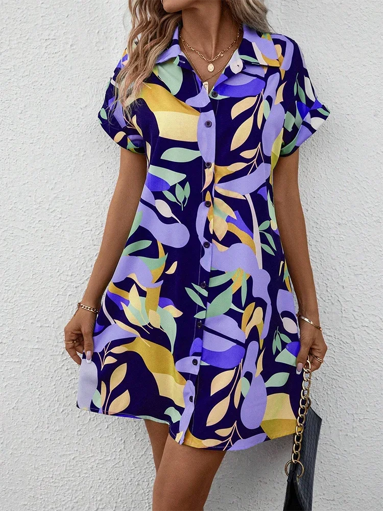 Comfortable Short Sleeve Mini Dress Sweet Flower  Fashion Women Dress