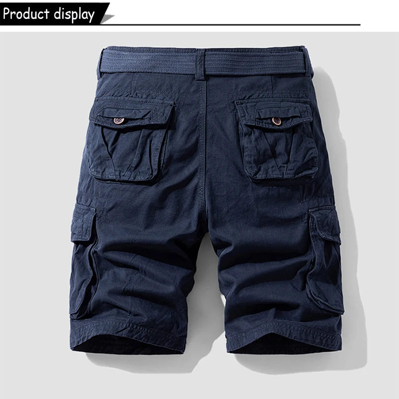 Men Summer Outdoor Leisure Buttons Cargo Style Shorts  Solid Straight Cotton Comfortable Fashion