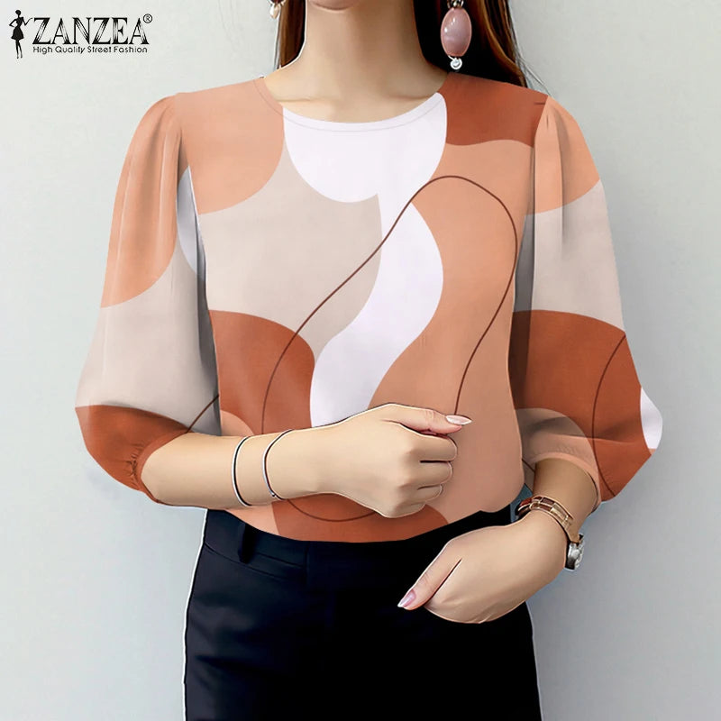 Summer O-neck Smock Tops Casual Color-Blocked Pattern