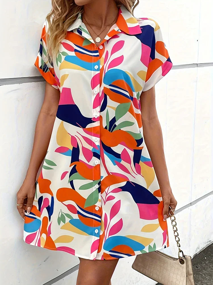 Summer Comfortable Multi-color  Short Sleeve Dress Urban Ladies Fashion