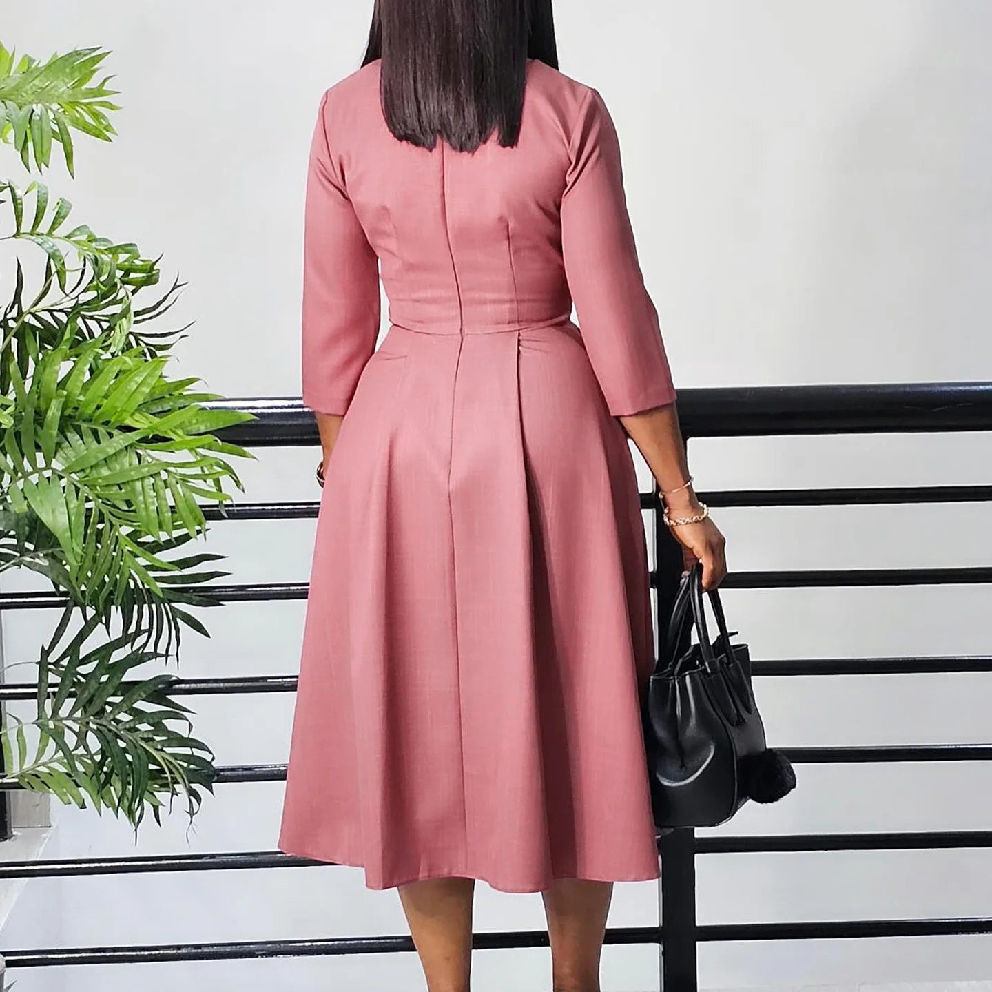 Sleeves Fashion  Slim Fit Midi Length Elegant Style Dress