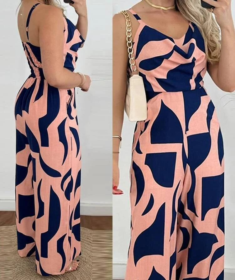Women's Jumpsuit Overalls Sleeveless V-neck Open Back Wide Leg
