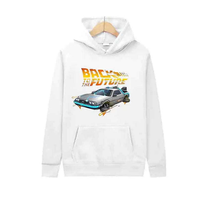 Back To The Future Retro DeLorean Car Print Hoodie Pullover Long Sleeve