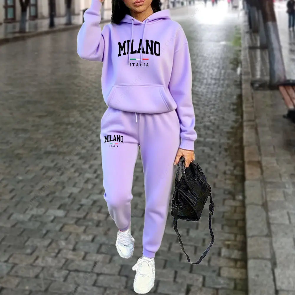 Women's Sets 2pcs Hoodies Outfits  MILANO Letter Print Tracksuit