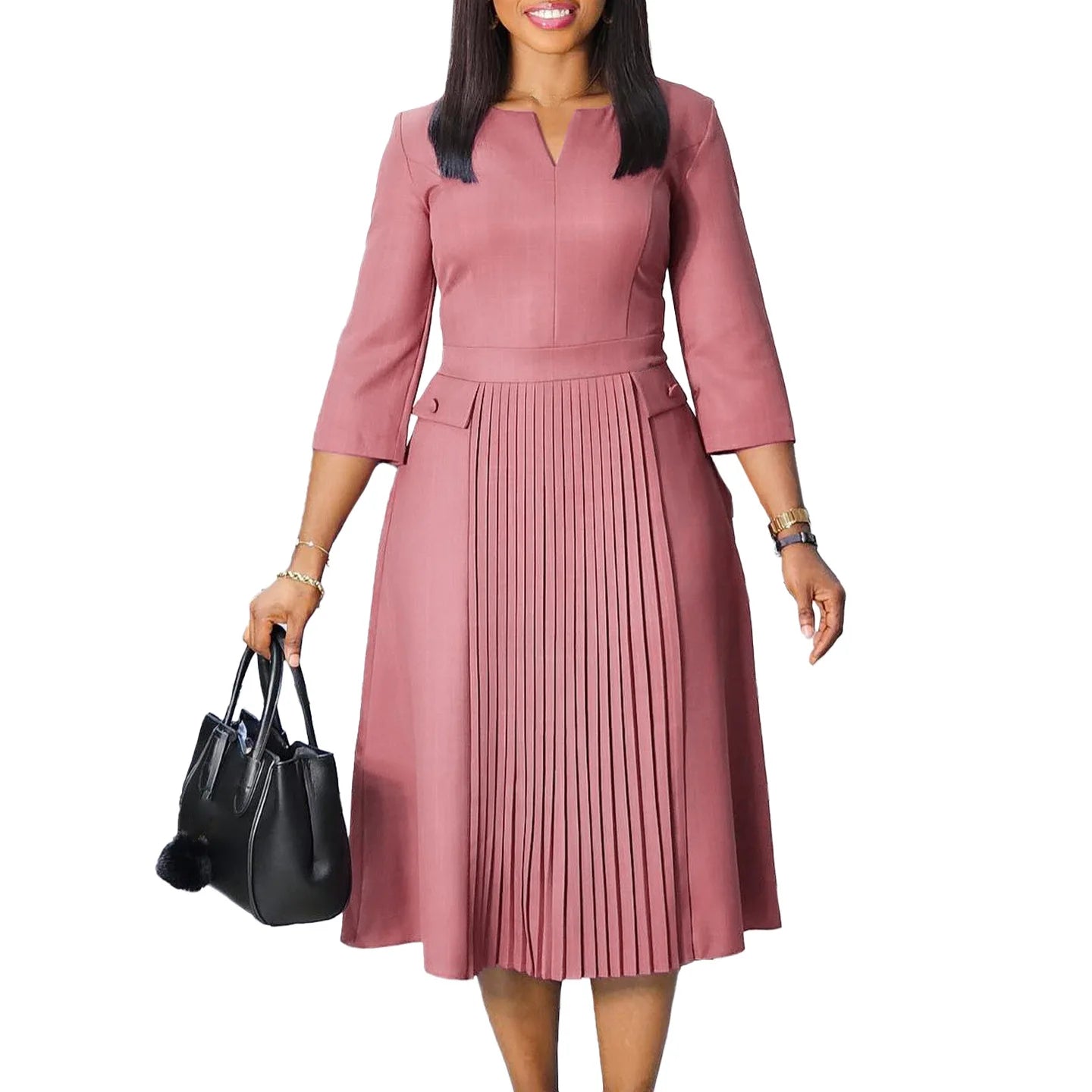 Sleeves Fashion  Slim Fit Midi Length Elegant Style Dress