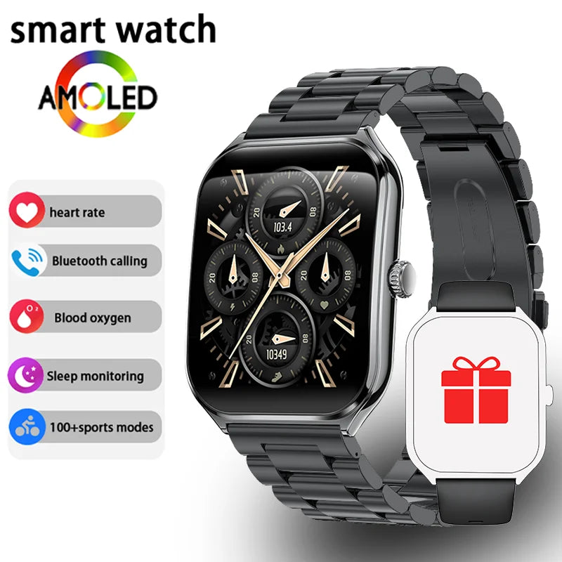 New Ultra Thin Smart Watch 1.96" AMOLED HD Pixel Display Always Show Time BT Call Reminder