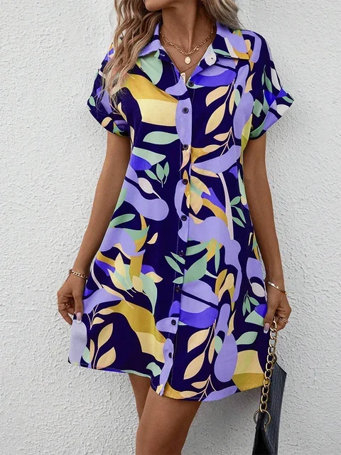 Summer Comfortable Multi-color  Short Sleeve Dress Urban Ladies Fashion