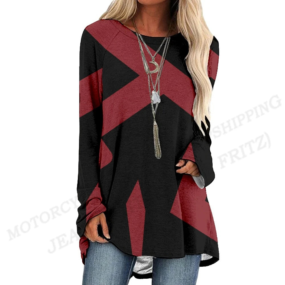 Fashion T-shirt Long Sleeve Tunics Graphic Top