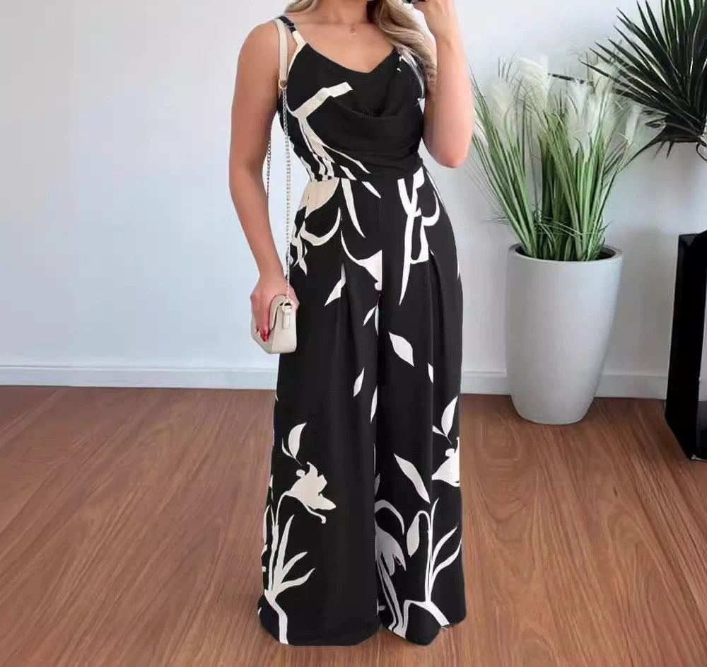 Women's Jumpsuit Overalls Sleeveless V-neck Open Back Wide Leg