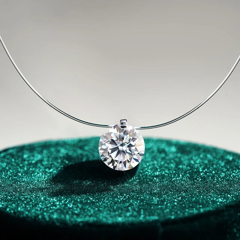 Moissanite Necklace Silver Pendant Fishing Line Chain