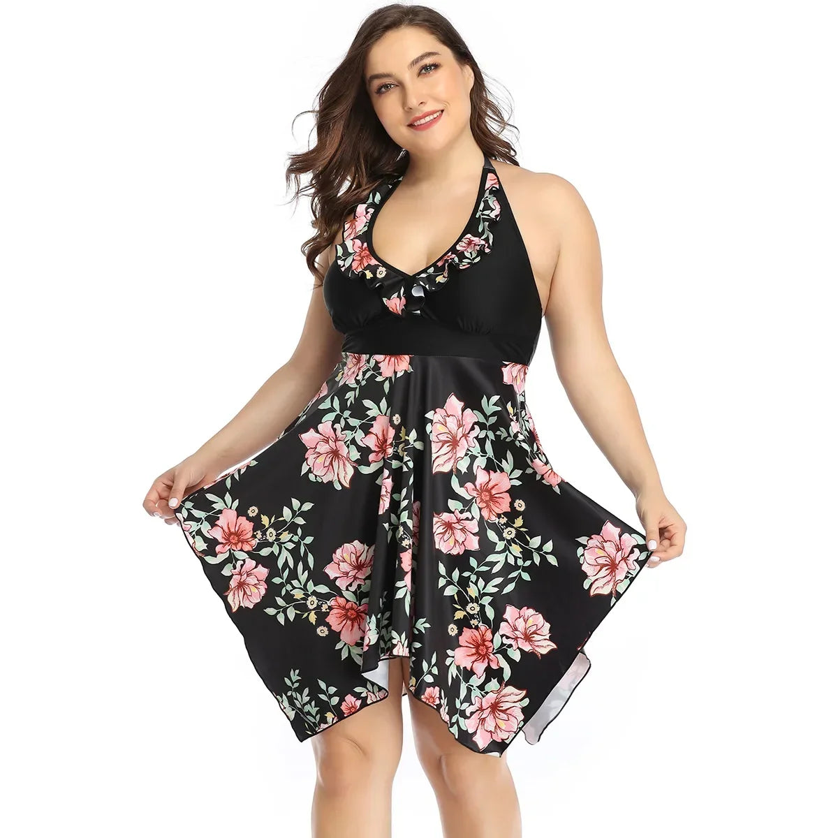 Plus Size Swimsuit Female Split Lace Print Slim Fit Bag Hip Sexy Skirt