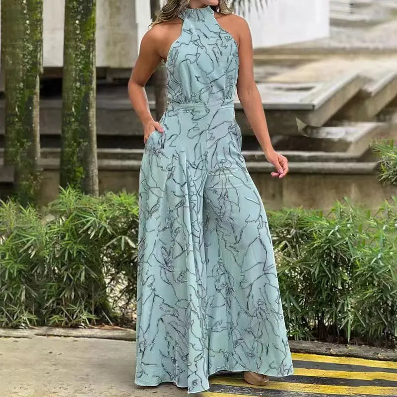 Summer women's geometric printed sleeveless pants with elegant temperament