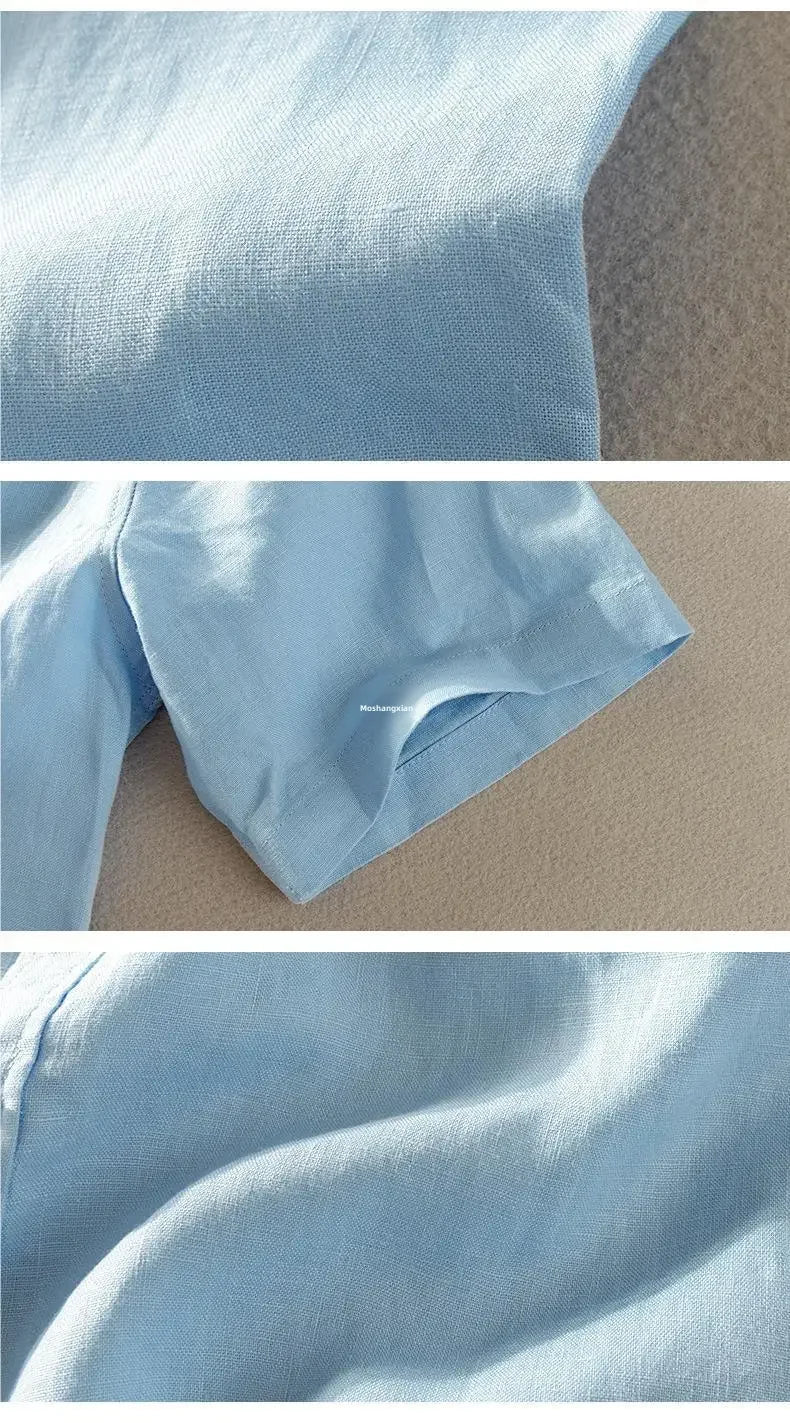 Pure Linen Short Sleeve Shirt For Men