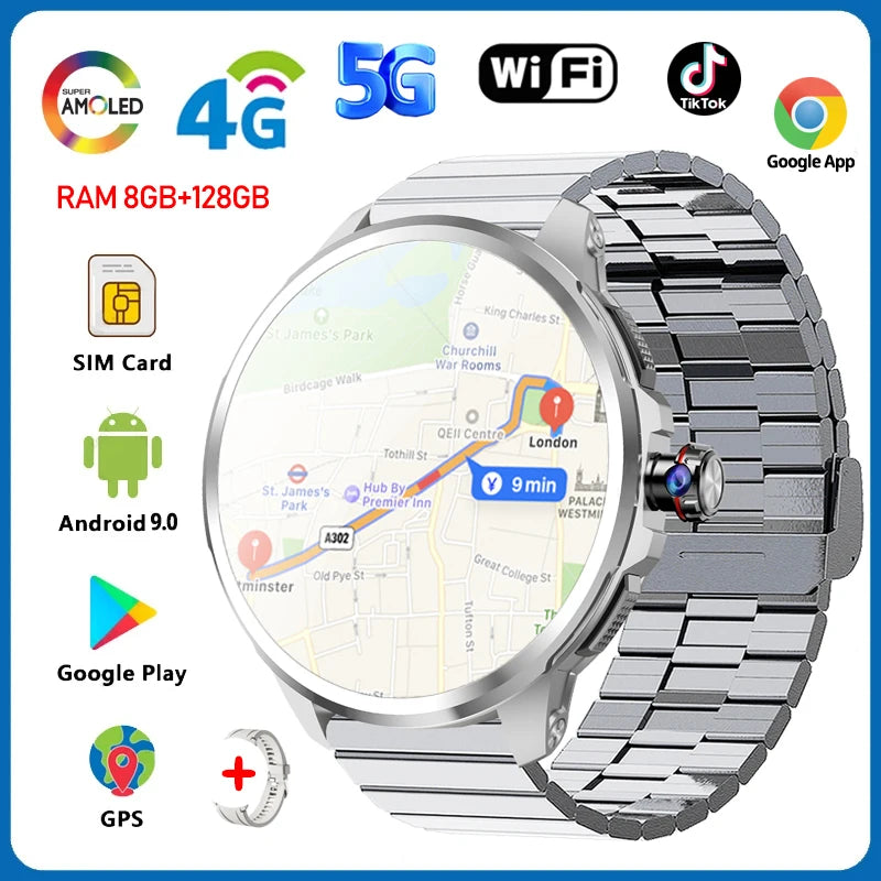 5G/4G Full Netcom 8GB+128GB RAM Smart Watch 1.95 inch 2100mah Battery 900W Camera GPS WIFI Google APPS Smartwatch