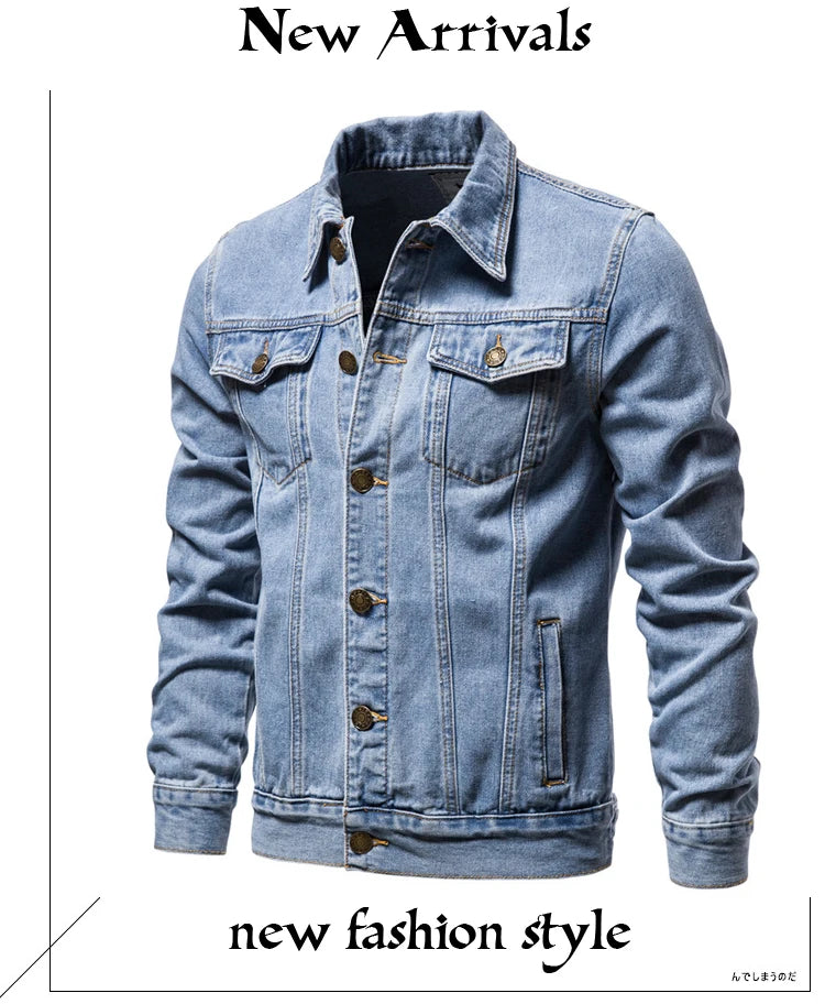 Men Solid Denim Jackets Fashion Motorcycle Vintage Jeans Jackets