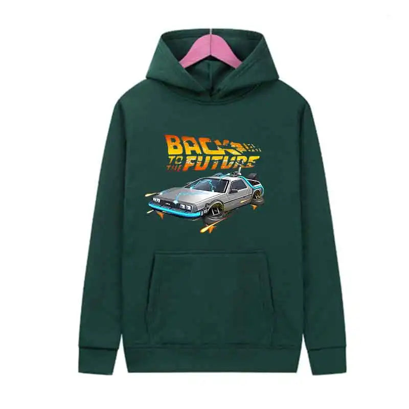 Back To The Future Retro DeLorean Car Print Hoodie Pullover Long Sleeve